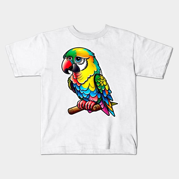 Cute happy macaw parrot yellow, green and blue Kids T-Shirt by Oranjade0122